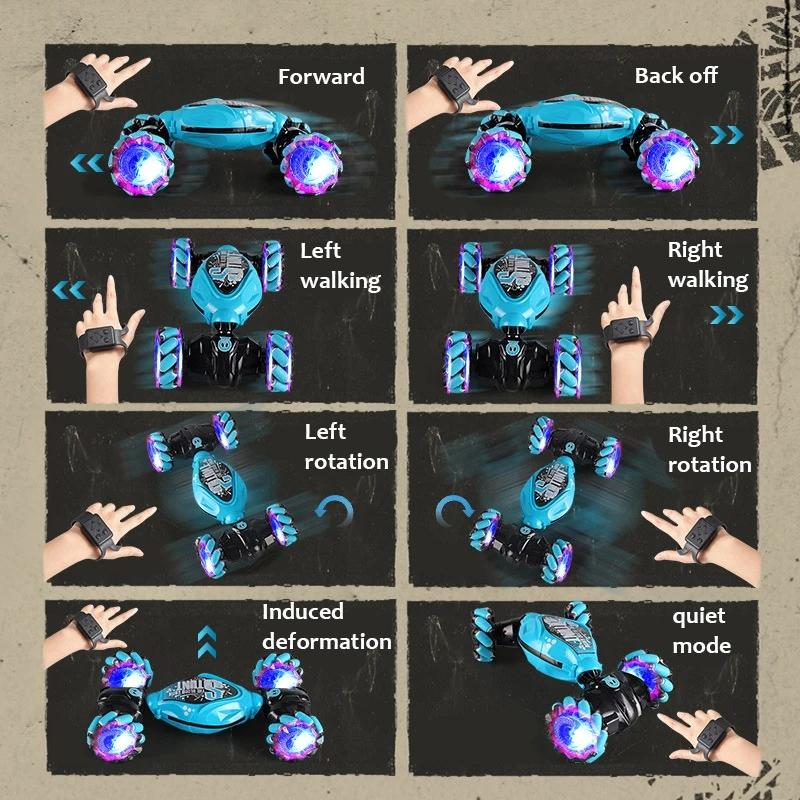 Rc Drift Car With Music Led Lights 2.4g Gesture Radio Remote Control Spray Stunt Car 360° Rotating Climbing Car Toys Gift