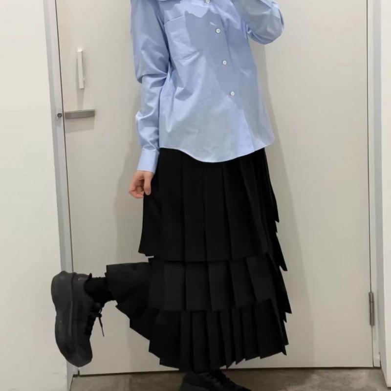 CDG KZYU Japanese-Style High Waist Pleated Patchwork Midi Skirt for Women - Spring/Summer Collection
