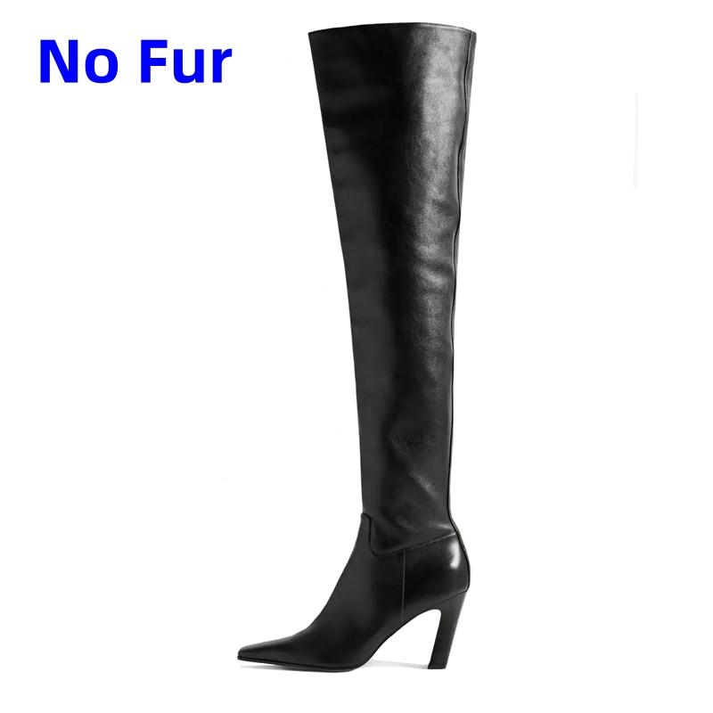 Western Women's Over the Knee High Boots Genuine Leather Heels Winter Shoes Ladies Black Brown Long Chelsea Boot Big Size 45