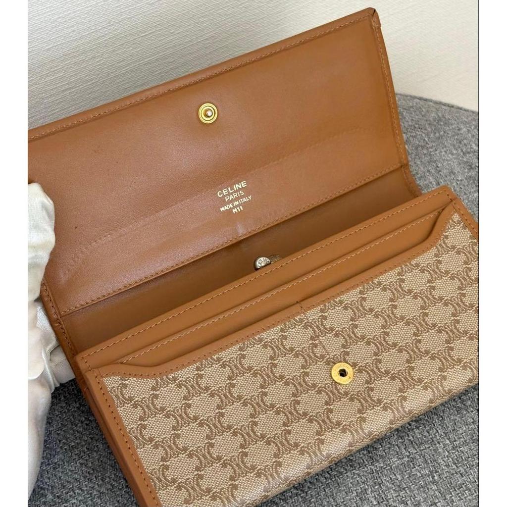 Used Celine Macadam Pattern Long Wallet Bifold Wallet Beige cw520