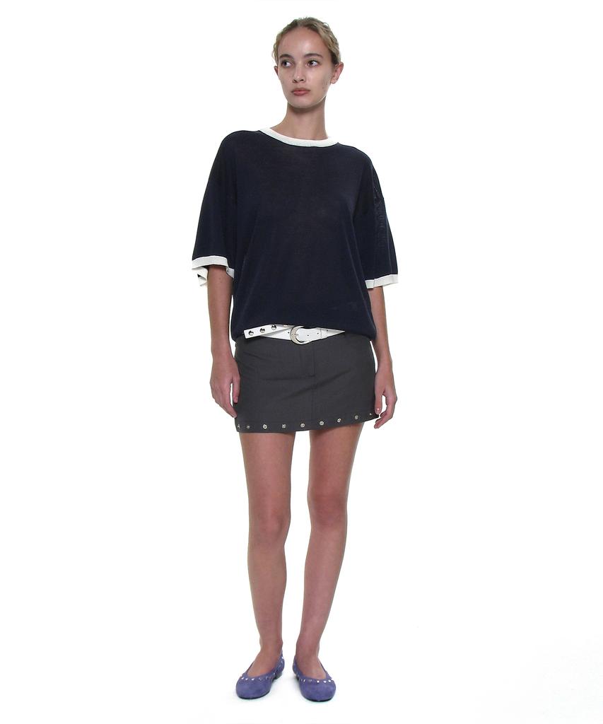 PARTIMENTO WOMEN Linen Oversized Ringer Crewneck Knit_Navy