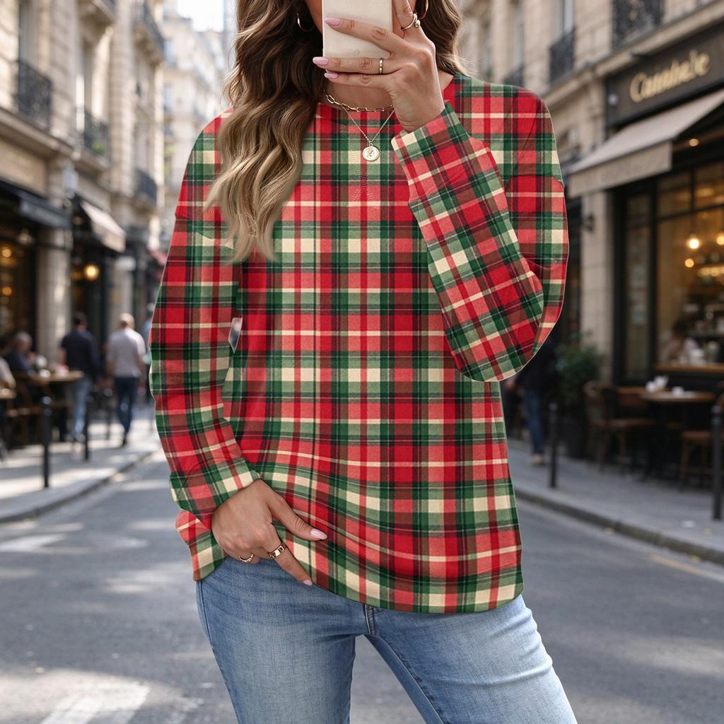 Women's Christmas Print Neck Top Casual Versatile Holiday Shirt for Everyday Wear
