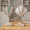 Summer Wooden Shell Ornament with Base Handmade Coastal Seashell Shape Figurine Beach Ocean Tabletop Centerpiece for Living Room Bathroom
