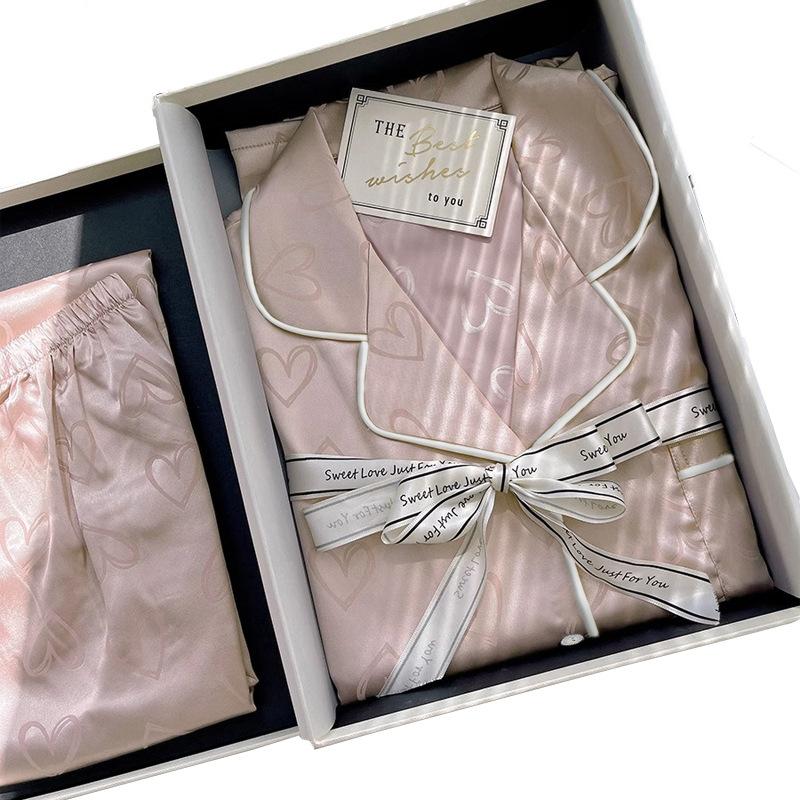 Summer Pajamas Women'S Love Long-Sleeved Two-Piece Set Cute Pink Sweet Can Be Worn Outside Loungewear