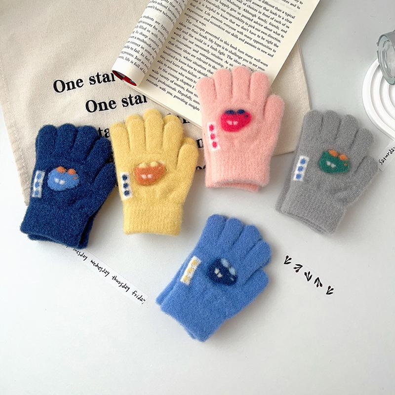 Cartoon Car Baby Gloves Winter Thick Knit Warm Boy Girl Full Finger Mittens Outdoor Windproof Toddler Kids Five Finger Gloves