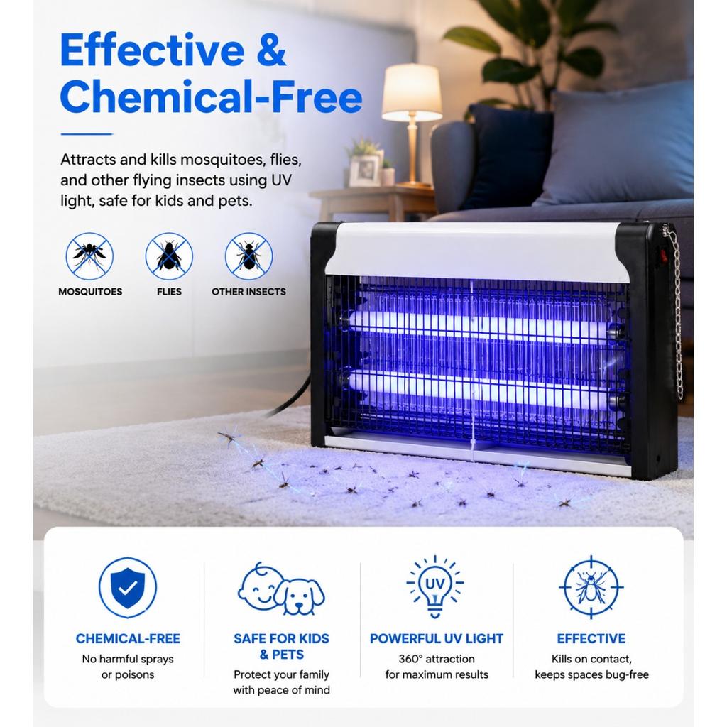 Lampada Elettrica Uccidi Zanzare con Luce UV Insetticida Trappola per Mosche e Falene per Casa, Patio e Garage 20W 30W 40W Repellente per Mosche