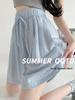 Women's High-Waist Blue Ice Silk Wide-Leg Shorts - Summer 2025 Mid-Length Casual Sportswear