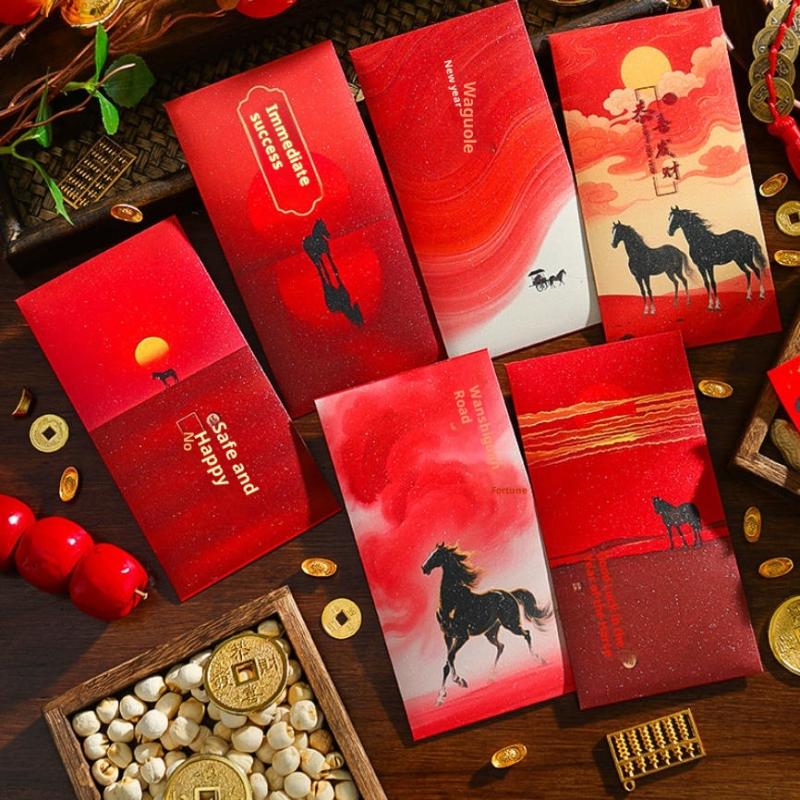 6Pcs 2026 Horse Year Spring Festival Red Envelope Lucky Red Pockets Chinese  Year Money Envelope