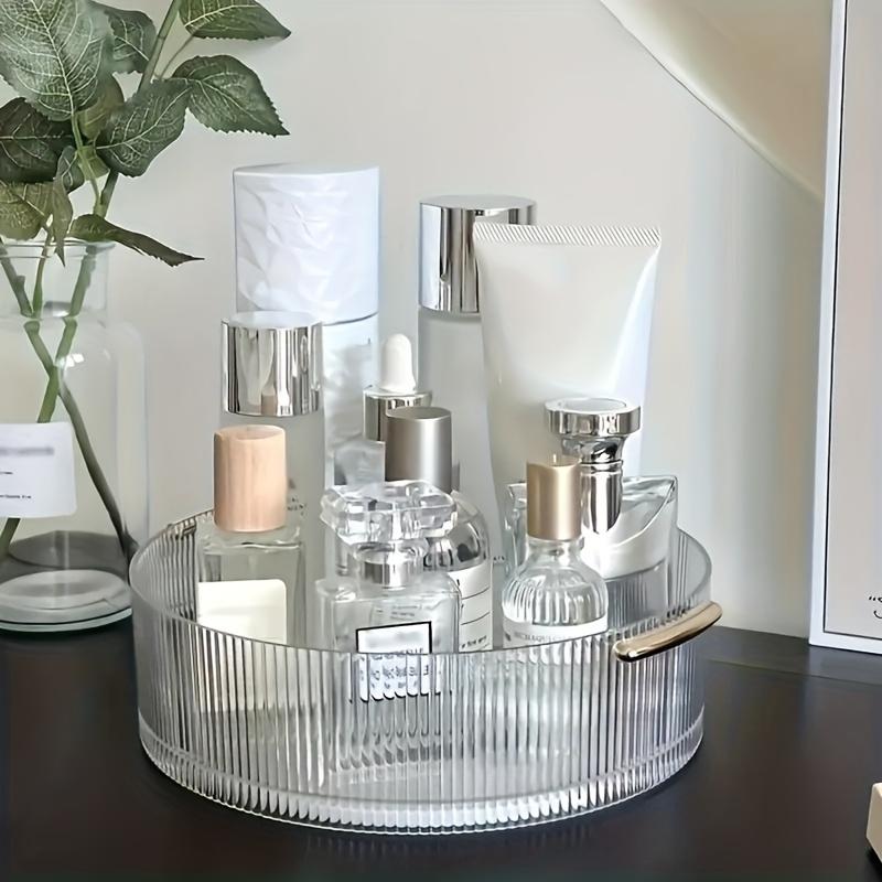 Transparent Plastic Cosmetic Storage Tray | 360° Rotating Countertop Organizer with Handle, Suitable for Perfume, Lipstick, Necklace, Jewelry
