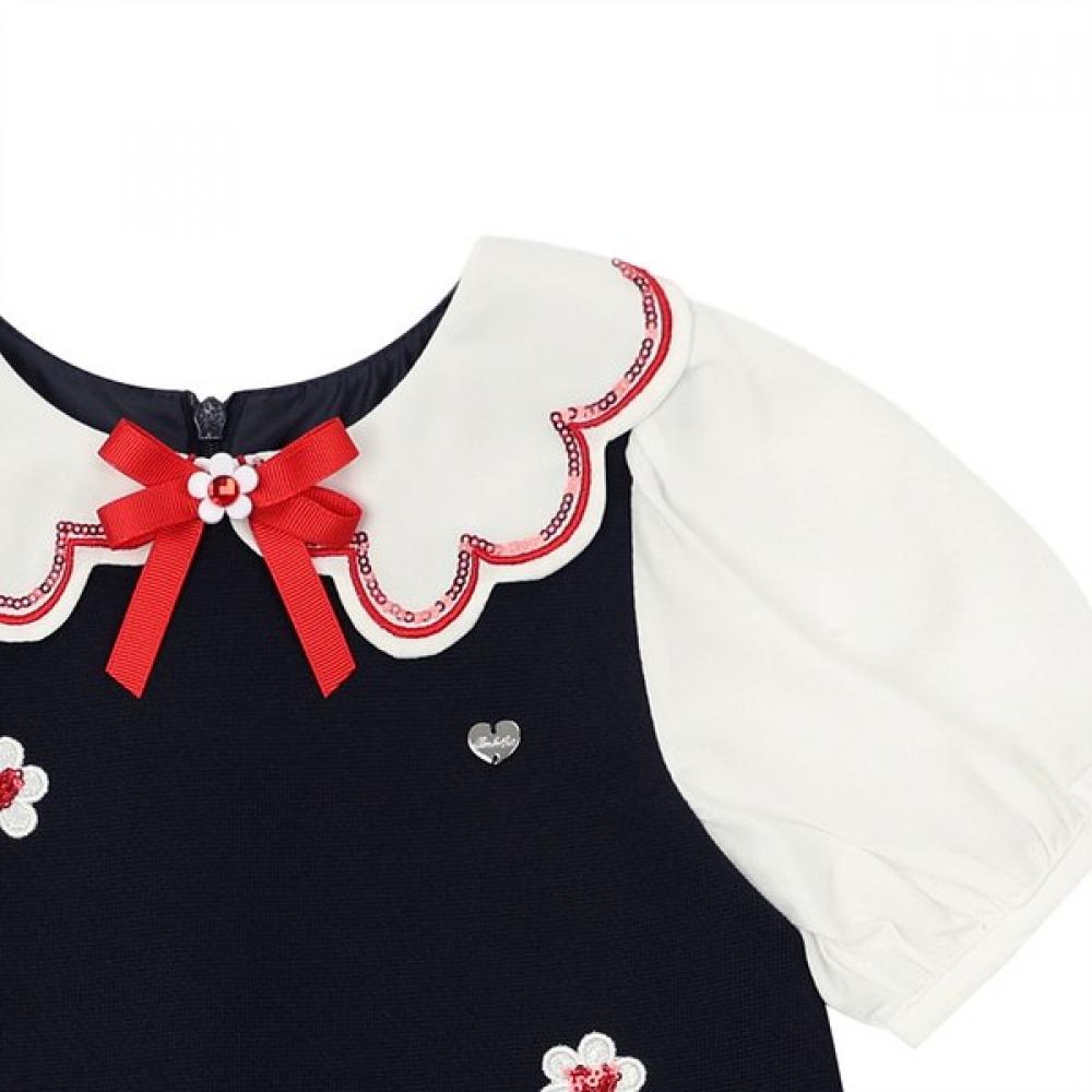 French Cat Navy Collar Floral Dress Q52dao050n3