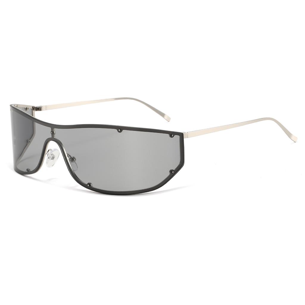 American retro YK futuristic integrated large frame sunglasses metal thin leg rivets windproof sunshade sunglasses