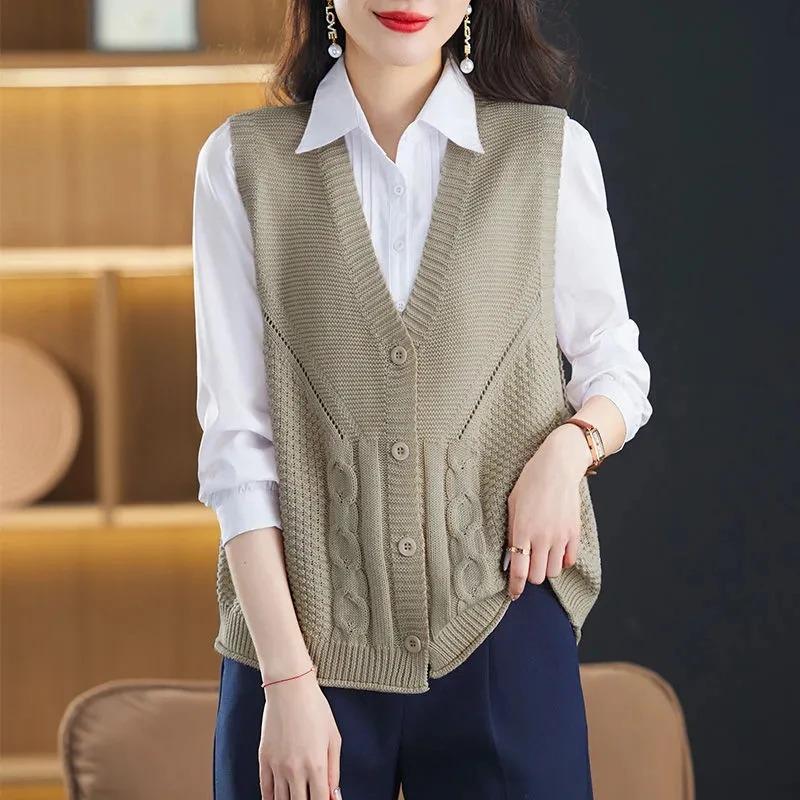 Vest for Women Sleeveless Sweater Tops Knitted Solid Color Sweater Vest Oversize Loose Versatile Casual Sleeveless Coat Vest Top
