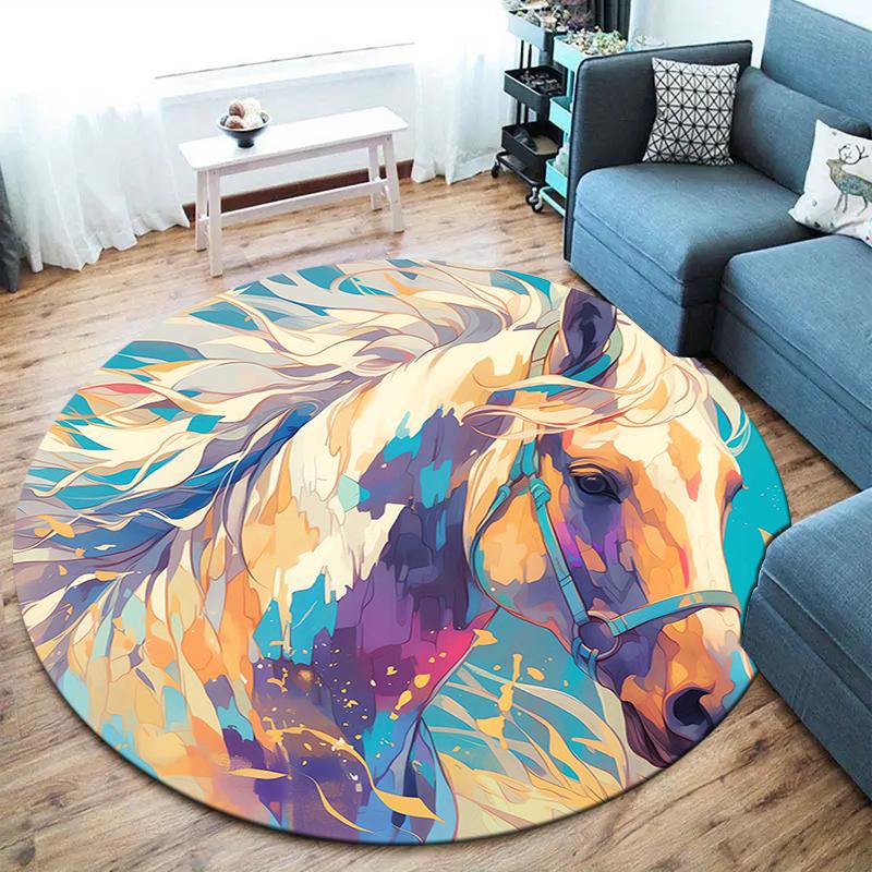 elegant horses Round Area Rug,Carpet Rug for Living Room Bedroom Sofa Playroom Decor,Non-slip Floor Mat