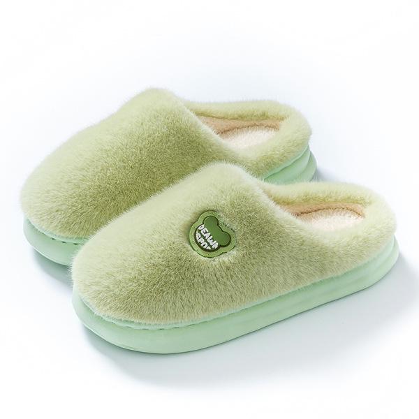 Women's Fluffy Plush Cotton Slippers - Fashionable Buckle, Anti-Slip, Super Warm, Non-Shedding, Thick Sole, Furry Autumn/Winter Style.