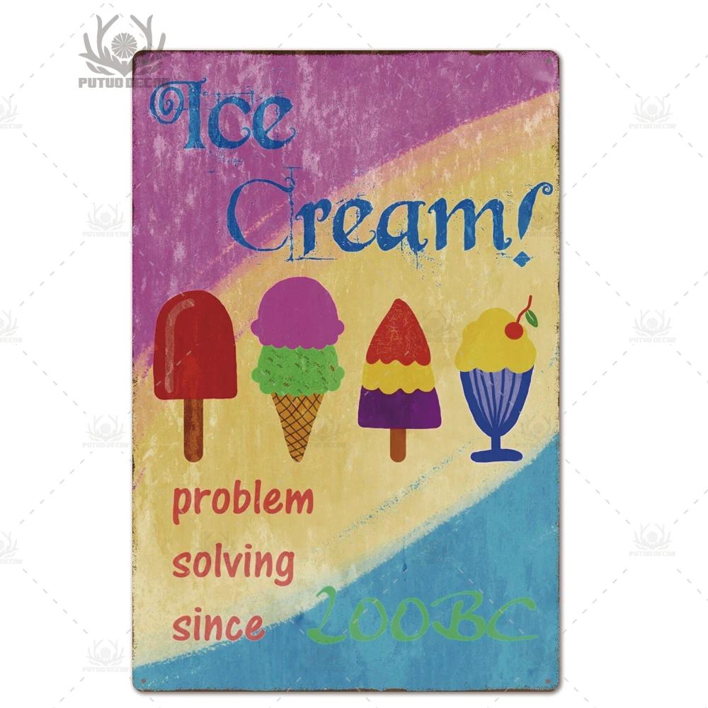 Putuo Decor Ice Cream Tin Sign Plaque Metal Plate Vintage Ice Lolly Retro Wall Art Poster for Dessert Shop Iron Painting