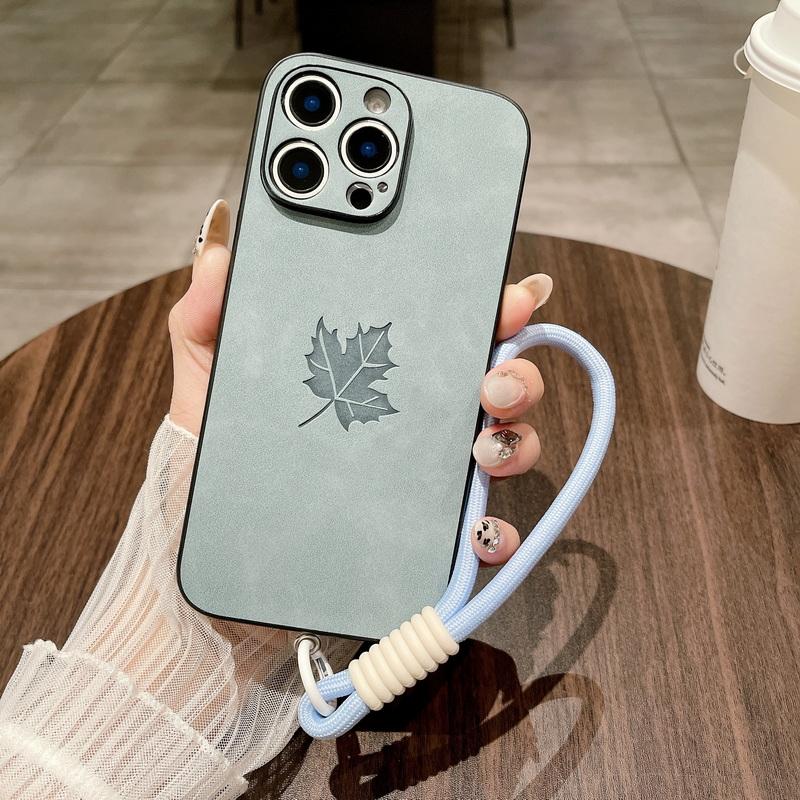 

Мягкий чехол-шнурок с узором из кленового листа для iPhone 16 Plus 15 Pro 14 Pro Max 13 12 11, однотонный кожаный противоударный тонкий матовый чехол-накладка iPhone 16 Pro