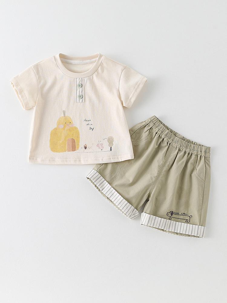 2026 Boys' Cartoon Print Short-Sleeve Set: Breathable and Skin-Friendly Two-Piece for Summer