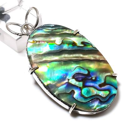 Abalone Shell Gemstone Handmade 925 Sterling Silver Jewelry Pendant 2.48" L0d01