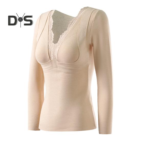 Thermo-Unterteile mit integrierten Brustpolstern. Doppellagige, warme DE-Samt-Langarmpullover-Oberteile, einfarbig, für den Winter, innen und außen