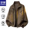 ROMON Men's Vintage Stand-Collar PU Leather Jacket