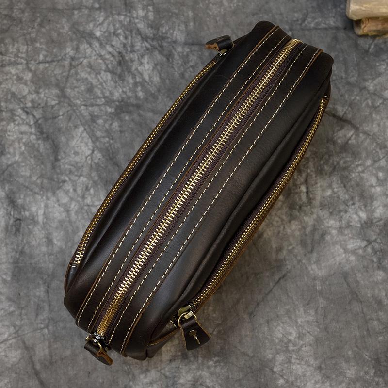 Genuine Leather Clutch Bag Of Men Male Long Hand Bag Crazy Horse Leather Day Clutches For 6" Cell Phone With Wrist Belt