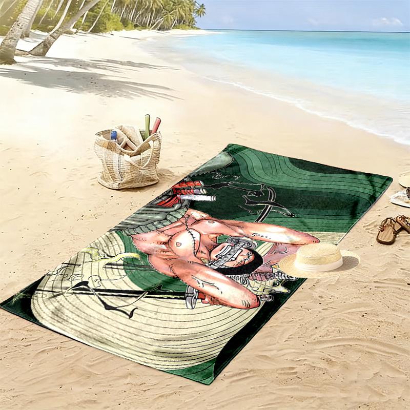 Roronoa Zoro Wano Print Beach Towel, Large Soft Quick Dry Towel for Beach Camping Swimming