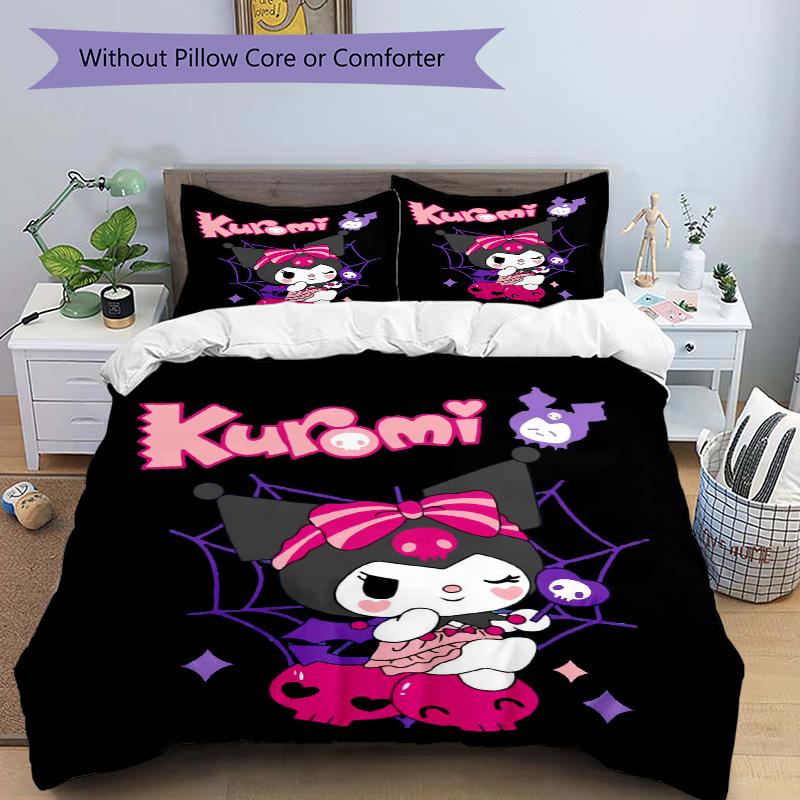 Kawaii Halloween Kuromi Print 3Pcs Bedding Setduvet Cover With 2 Bedropillowcase Home Birthday Gift