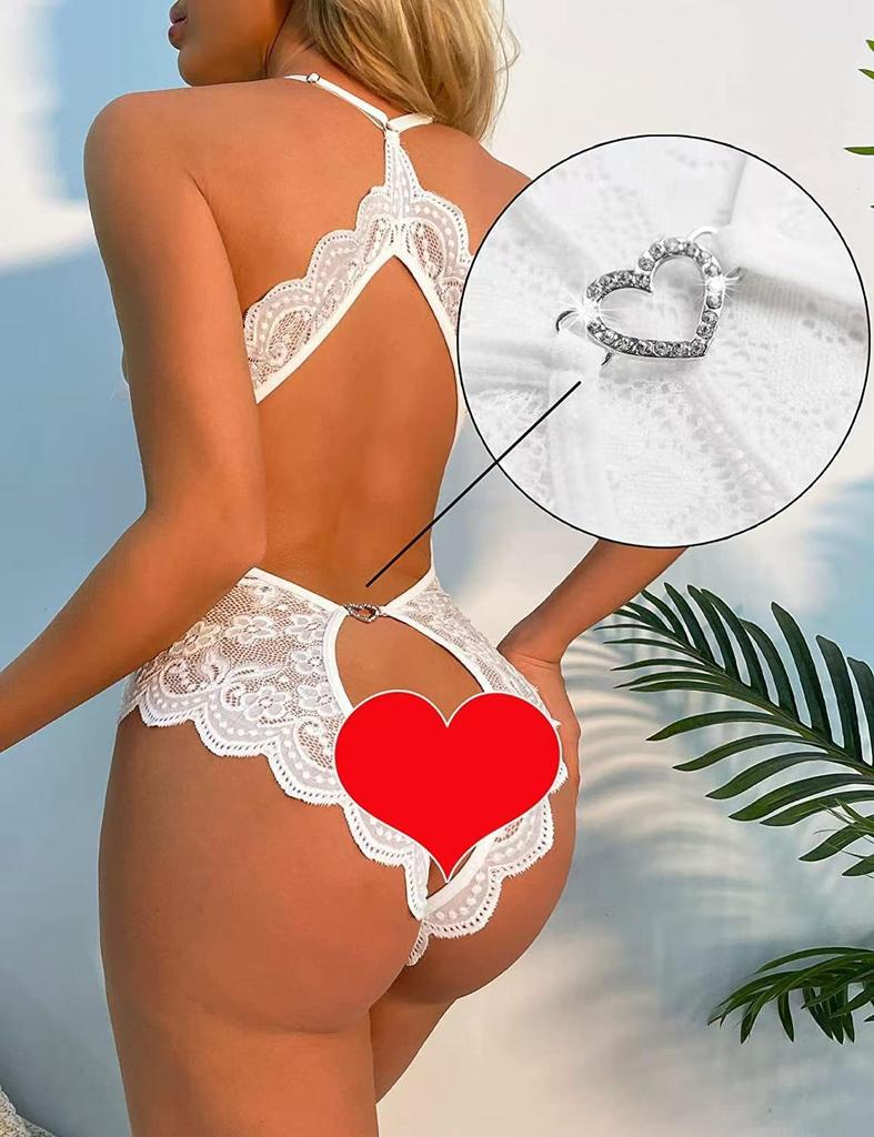 European & American Plus Size Open Crotch Lace Bodysuit - Sexy Backless Lingerie Pajamas