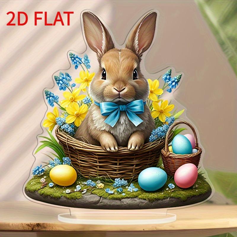 2D Flat Bohemian Style Rabbit Acrylic Desktop Decoration, Flowers and Eggs Design, Suitable for Wall Decoration, Porch, Room, Villa, Accents Home, Hal