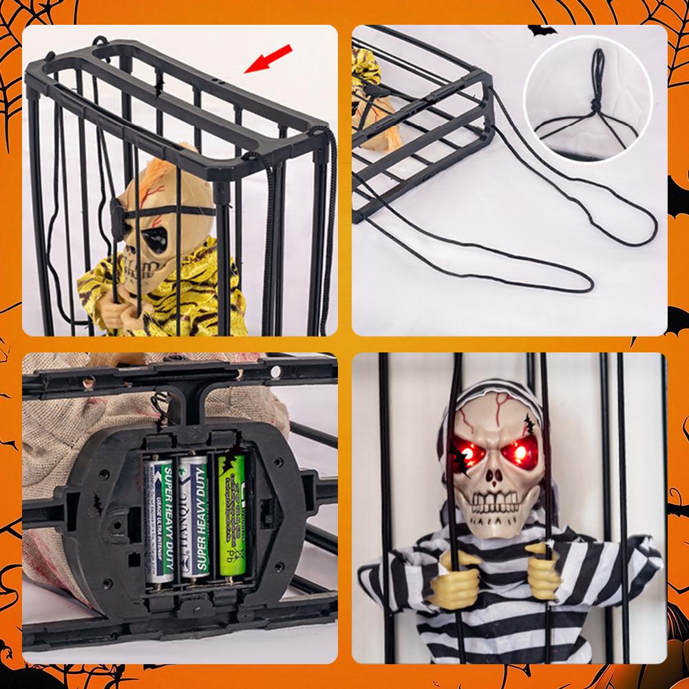 Halloween Hanging Ghost Toy with Motion Sensor & LED Eyes Scary Prisoner Cage Ghost Battery Voice Activated Eerie Screams Zombie Decoration