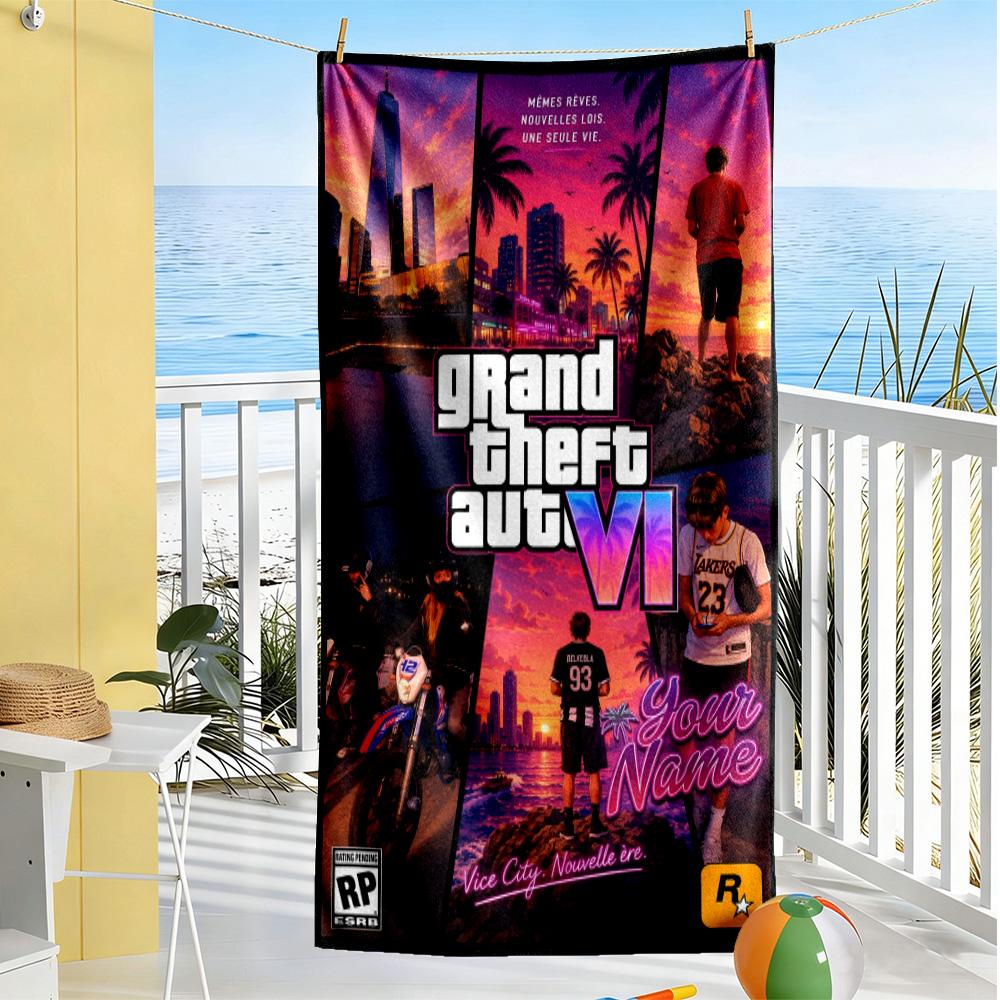 Grand Theft Auto Customized Name Beach Towel Super Soft Microfiber Quickdry Fabric Suitable for Sports Travel Swimming Yoga Bathroom Beach And Pool