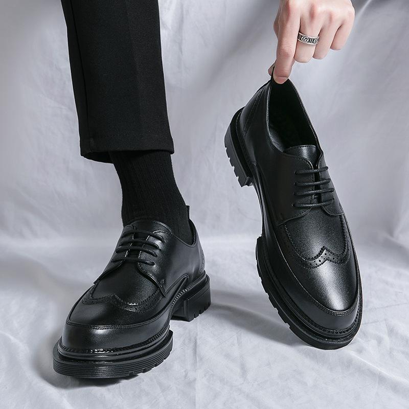 Men's Korean Style Formal Leather Brogue Shoes for Weddings and Business
