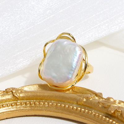 Luxury Rings for Women Charms Silver 925 Jewelry Geometry Natural Freshwater Pearl Female Gift Baroque Style Resizable