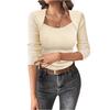 Suéter de Punto de Manga Larga para Mujer Cuello Cuadrado Jersey Camiseta Básica