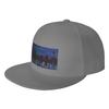 Fashion Colourful Cityscape at night reflecting on water acrylic painting Flat Brim Sun Hat  Suitable For Square Faces Black Cap