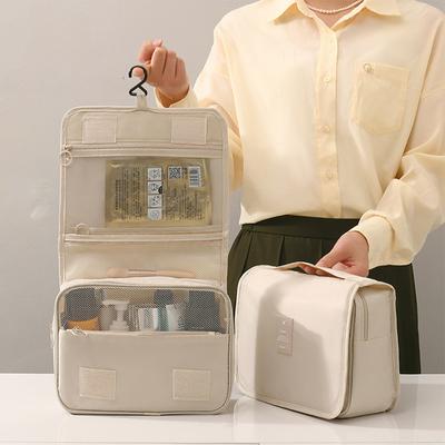 Toiletry Make Up Bags Solid Color Korean Foldable Cosmetic Bags Travel PVC Waterproof Large Capacity Toiletries Hangbag Storage