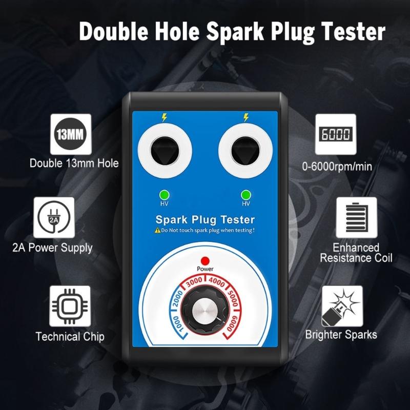 Car Spark Plug Tester Double Hole 0-6000rpm Work Frequency Auto Engine Ignition CoilTester Spark Tester