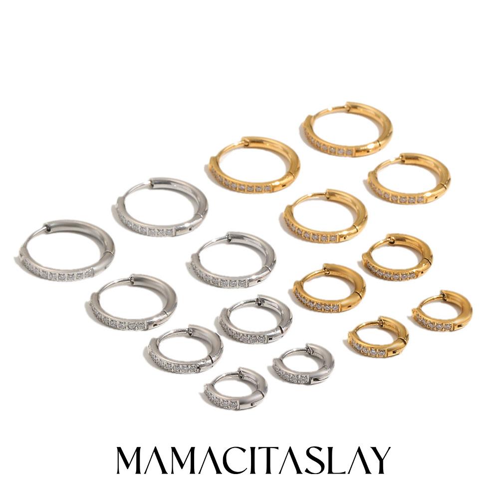 MamacitaSlay 316L Stainless Steel Single Row Zircon Hoop Earrings 18K Gold Plated Waterproof Jewelry For Women Everyday Wear