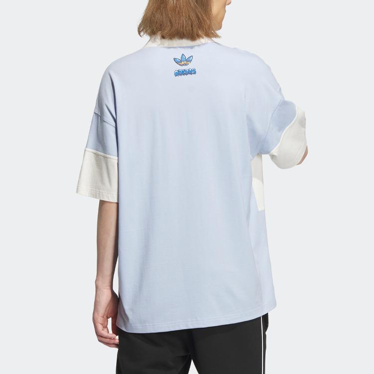 Adidas Originals Monkey Kingdom X SS23 Cartoon Logo Print Color-Blocked Sports Polo Shirt Men Tops Light-Pink Blue IP1801