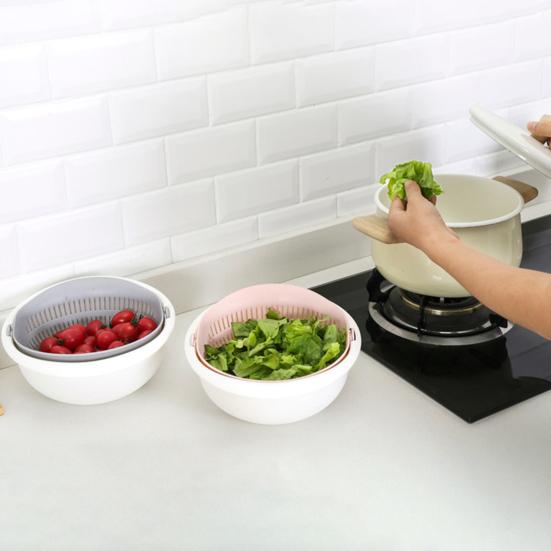 Gemüse-Abtropfkorb Lebensmittelqualität PP-Kunststoff Große Kapazität Stapelbar Doppellagiges Design Rutschfester Griff Schnelle Drainage Küchenaufbewahrung Obst