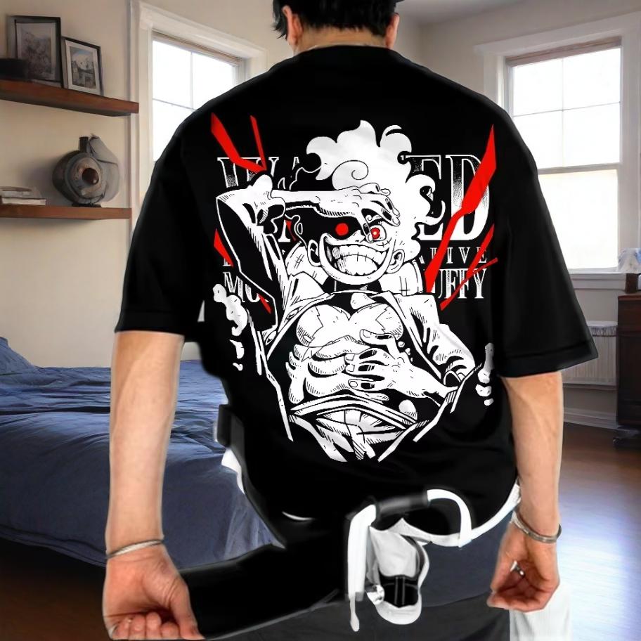 2025 ONE PIECE Japanischer Stil Animation Druck Locker Retro Schwere Baumwolle Paar Mode Rundhals Kurzarm T-Shirt