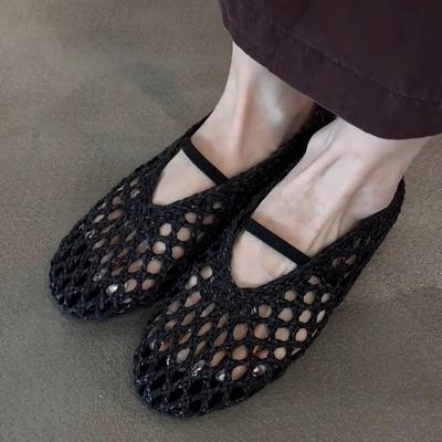 Madingos Retro Tinklinio Pynimo Dizaino Plokščiapadės Basutės Moterims Madingi Tuščiaviduriai Minkšto Paduko Mary Jane Bateliai Paprasti Patogūs Romėniški Sandalai Zapatos De Mujer
