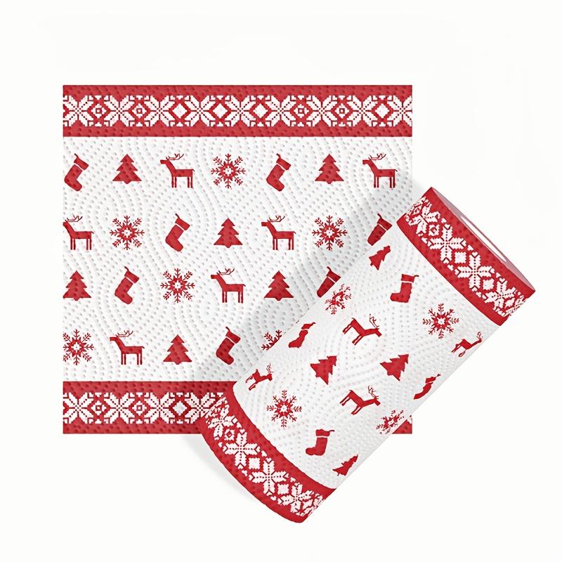 3/1RollsChristmas Kitchen Paper Rolls, Dual-Use Wet & Dry Washable Rags  - for Home, Dishwashing, Wiping - Christmas Theme Rolls