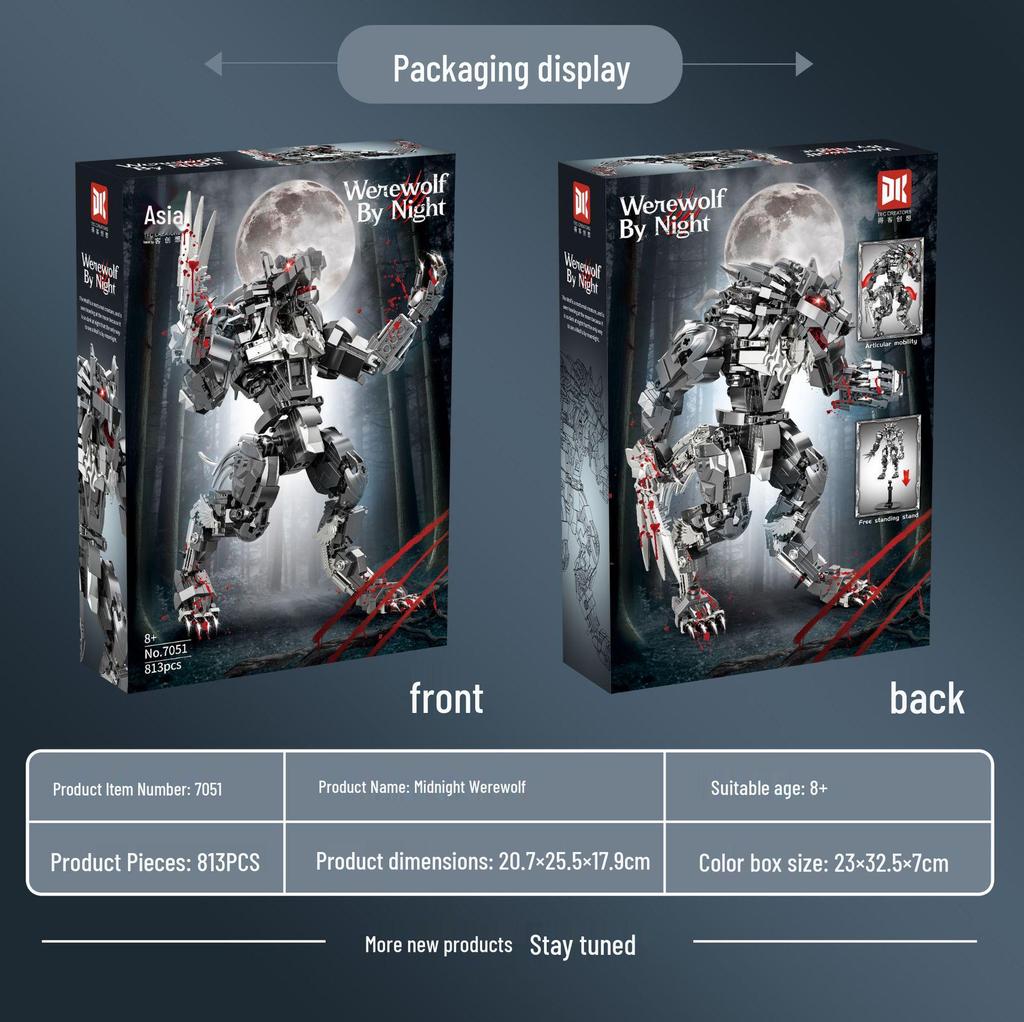 Midnight Werewolf Mecha Model: High-Difficulty Halloween Building Block Set