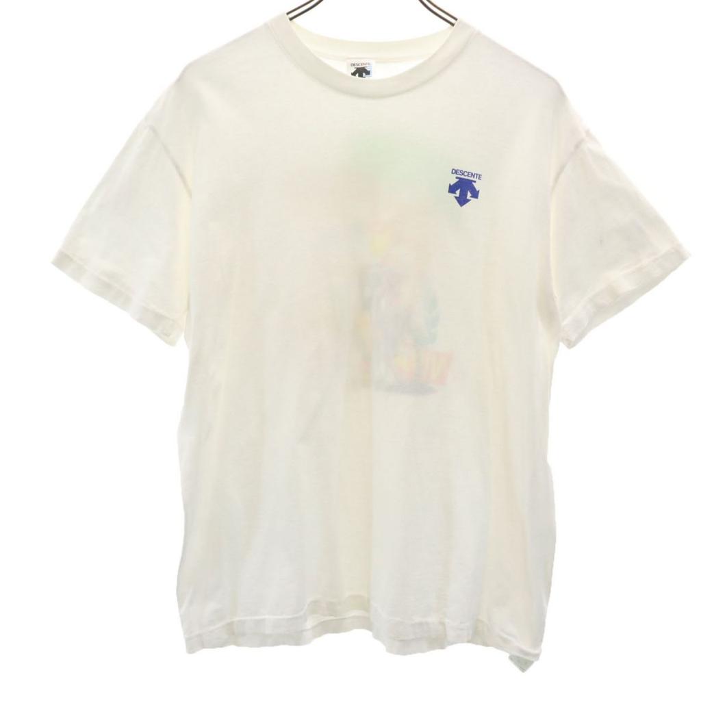 DESCENTE 90s Old Back Print Short Sleeve T-shirt L White Men's Used