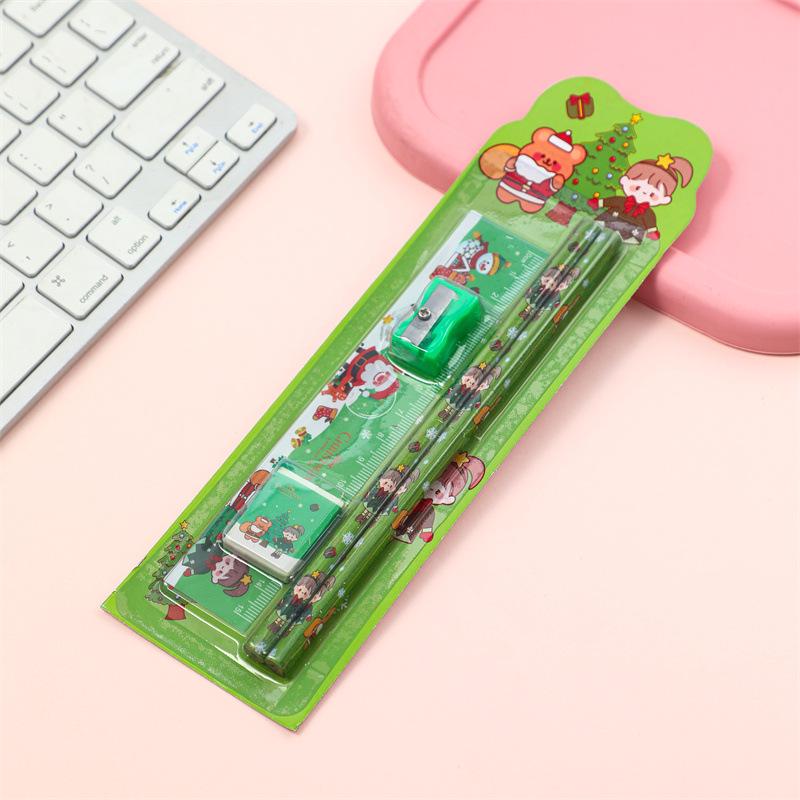 Christmas Cartoon Old Man Suction Cup Card & Children's Five-in-One Eraser Pencil Set