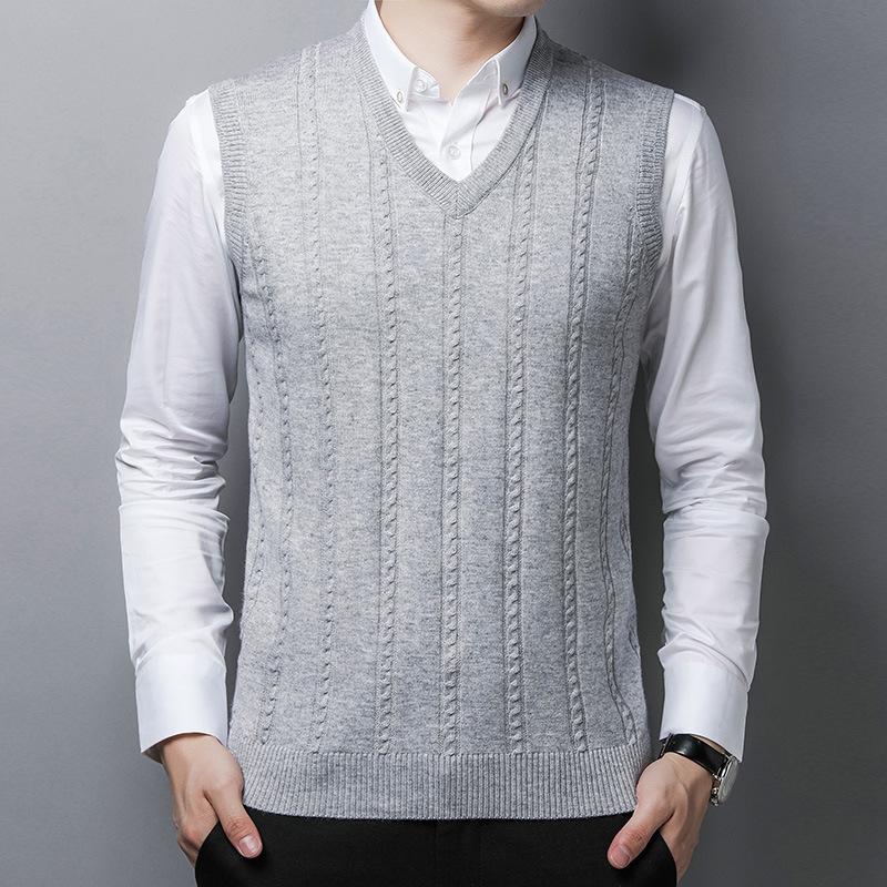 

Жилет мужской без рукавов из шерстяного жаккарда на весну, осень и зиму, свободный, для папы среднего возраста, нижняя рубашка, верхняя часть 190