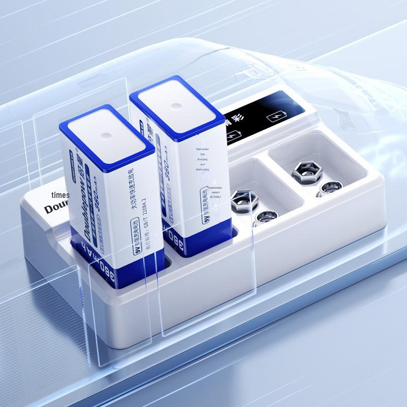 Enhanced 9V280 NiMH Rechargeable Battery Set with Intelligent Fast Charger and LED Display