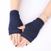 1Pair Simple Black Short Half Finger Fingerless Knit Wrist Glove Winter Warm Stretch Work Gloves For Women And Men Mittens