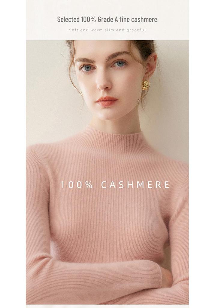 Seamless Pure Cashmere High Neck Women's Slimming Knit Sweater